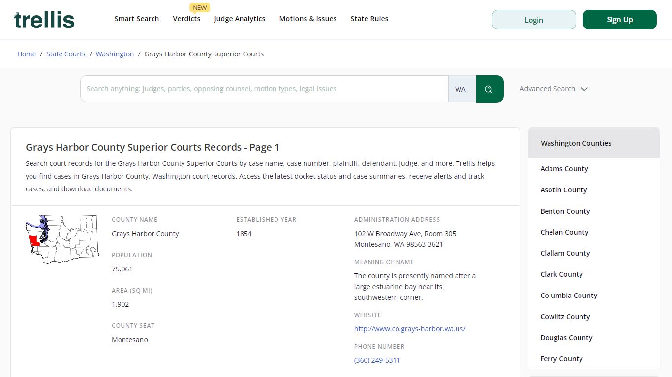 Grays Harbor County Superior Court Records - Trellis