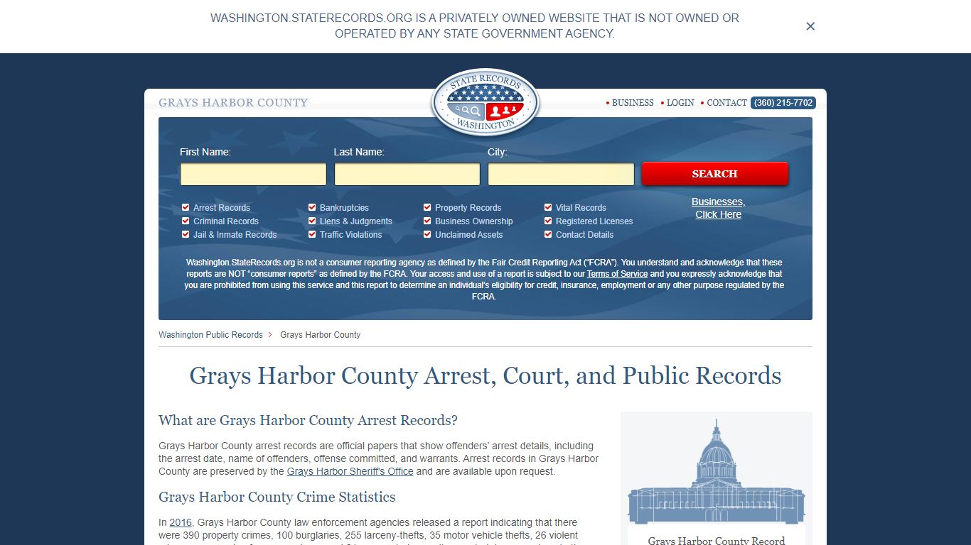 Grays Harbor County Arrest, Court, and Public Records